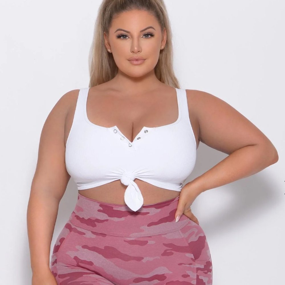 Bombshell Sportswear Henley Sports Bra in White Size M